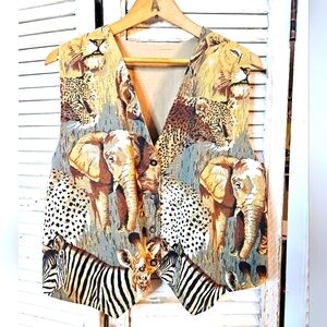 Vintage 90s Handmade Cotton Safari Print Vest Medium